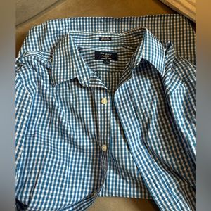 J crew blue checkered long sleeve button down